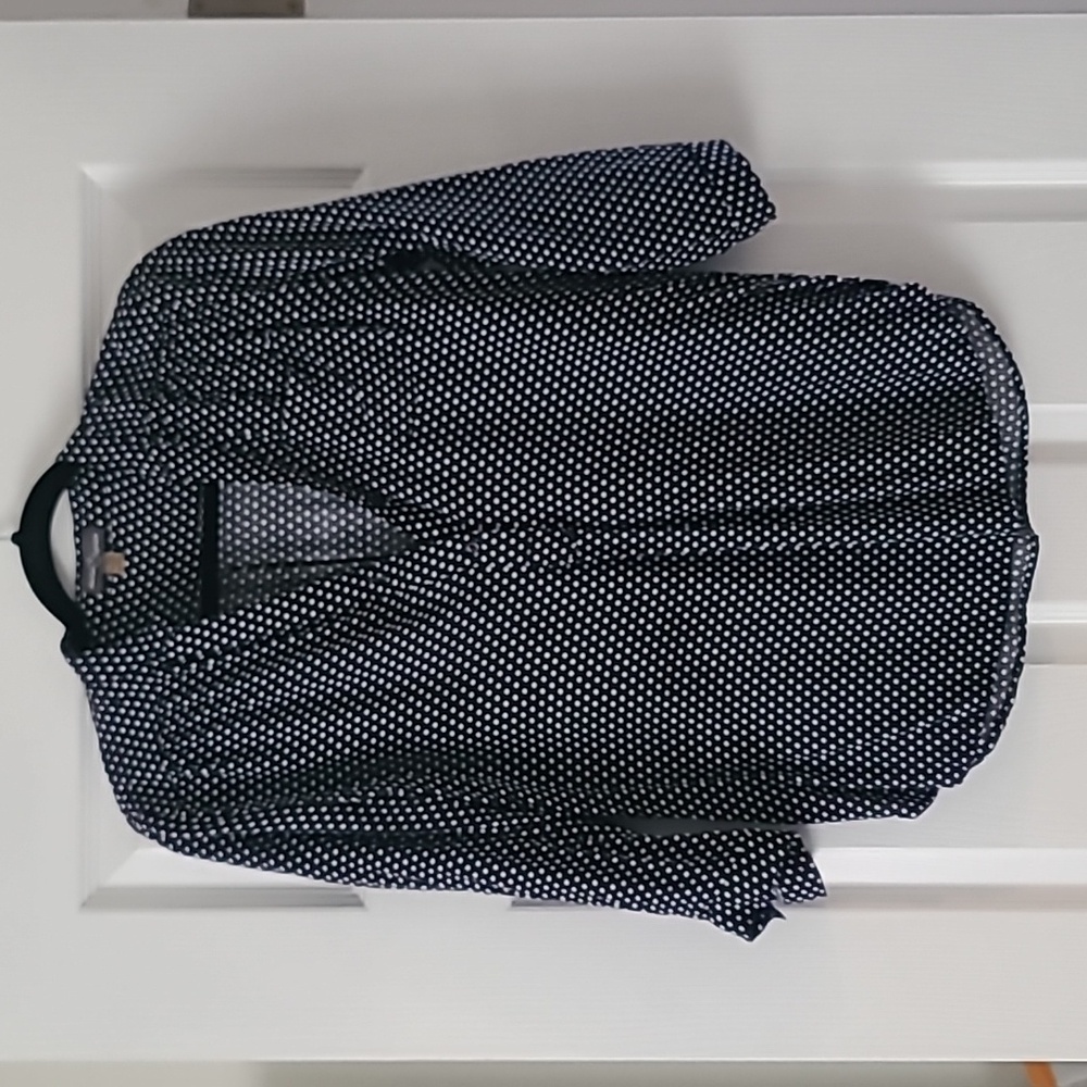 Market & Spruce navy blue polka dot top.